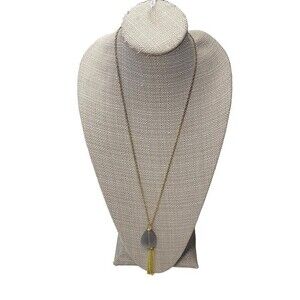 Unbranded Grey Tear Drop Gem with Gold Tassel Pendant Gold Tone Necklace.